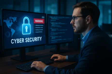 Australian IT professional monitoring cybersecurity systems in a modern office in 2025