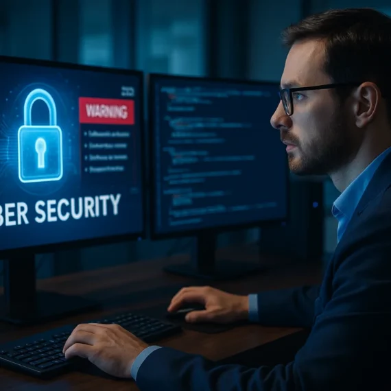 Australian IT professional monitoring cybersecurity systems in a modern office in 2025