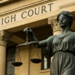 image of Lady Justice statue holding scales and sword outside the High Court of Australia, symbolising fairness and the rule of law.