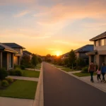 Modern Australian suburban street with solar-powered homes symbolising the 2025 property market trends