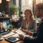 Australian lawyer consulting a client online and in-person, providing professional legal advice in 2026 in cafeshop