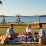 Relaxed Australian lifestyle scene showing people enjoying outdoor activity and calm surroundings, representing everyday wellbeing in Australia